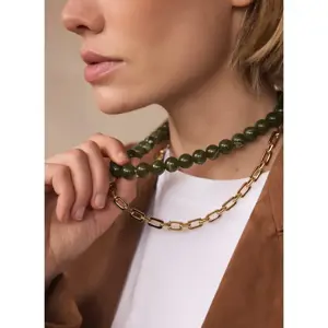 Mint Velvet Green & Gold-tone Beaded Layer Necklace